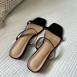 Princess Polly black croc skin kitten sandal slides 7